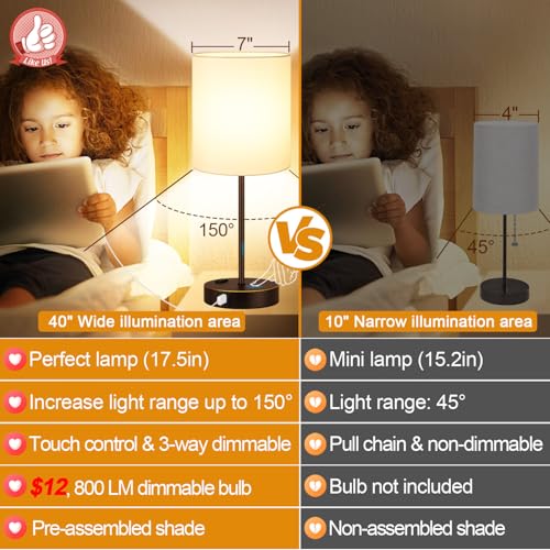 Lynnoland 2 Pack Touch Control Table Lamps with 2 USB & AC Outlet, 3-Way Dimmable Bedside Nightstand Lamps for Bedroom Living Room Nursery, 800 Lumens 3000K Warmlight Bulbs Included - color: (2 Pack)White & Brown and Gold(Base)-3000K Bulbs Included