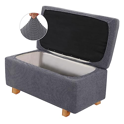 2-Piece Stretch Ottoman Covers – Rectangle Slipcovers for Folding Storage Stools, Non-Slip Elastic Bottom, Soft Fabric Furniture Protectors (Grey, Large) - color: Grey, size: Large