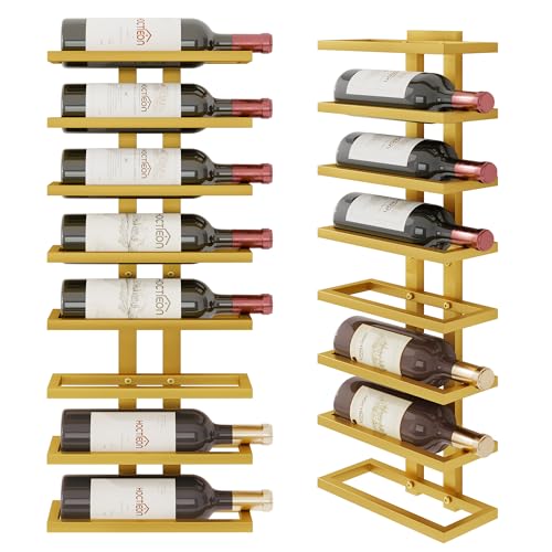 Hoctieon 8 Tier Wall Mount Wine Rack, Wall Racks for Wine Bottles Display and Storage, Hanging Bottle Organizer for Living Room, Kitchen, Wine Cellar, Bar, Yellow - color: Yellow, size: 1 Pack (8 Bottles)