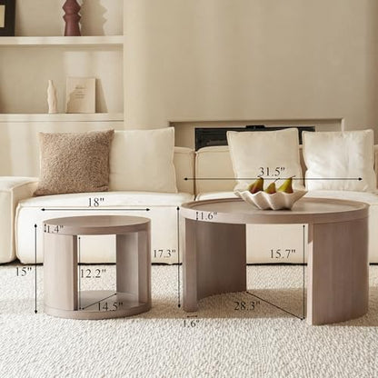 Round Nesting Coffee Table Set of 2, 31.5 and 18 in, Gray | Round coffee table set, nesting tables for living room, use separately, space-saving design - color: Grey