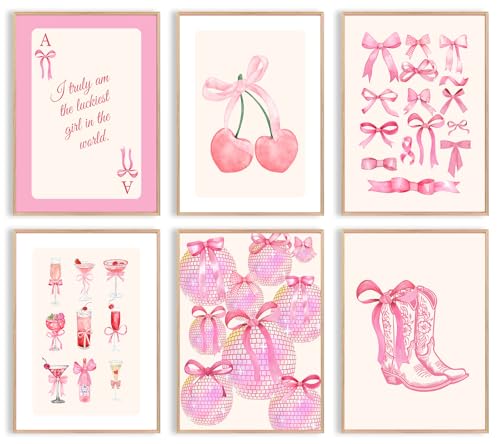 Uniro Coquette Room Decor Pink, Trendy Bows Wall Art Posters for Girls Dorm Bedroom Decor, Cute Coquette Posters, Coquette Wall Decor, Preppy Room Decor Aesthetic, Girly Wall Art Prints Ball Cherry Bow Room Decor for Apartment Decor- 8x10Inch|UNFRAMED - c