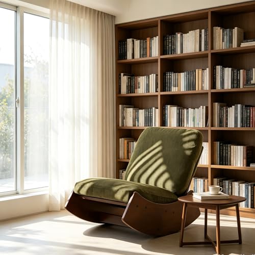 Chifee & Vingol Modern Accent Chair Armless Lounge Chairs with Wood Leg & Pillow Comfy Upholstered Reading Chair for Living Room Bedroom,Rocking Chair-Green - color: Rocking Green