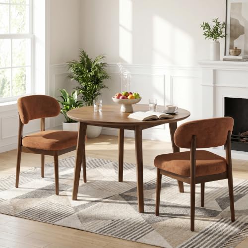 Wooden Dining Room Chairs Set of 2, Modern Upholstered Velvet Kitchen Chairs with Ergonomic Curved Back, Farmhouse Dining Side Chair with Solid Wood Frame for Kitchen Room, Brown - color: Umber