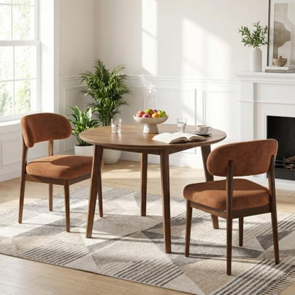 Wooden Dining Room Chairs Set of 2, Modern Upholstered Velvet Kitchen Chairs with Ergonomic Curved Back, Farmhouse Dining Side Chair with Solid Wood Frame for Kitchen Room, Brown - color: Umber