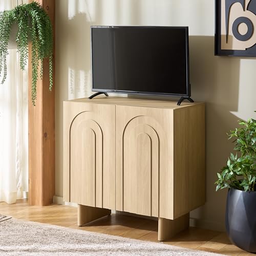 SAFAVIEH Furniture - Simi Media Stand for TVs up to 28" - Natural Brown Compact Entertainment Media Console - Storage Cabinet for Living Room, Bedroom (MED3119A) - color: Natural