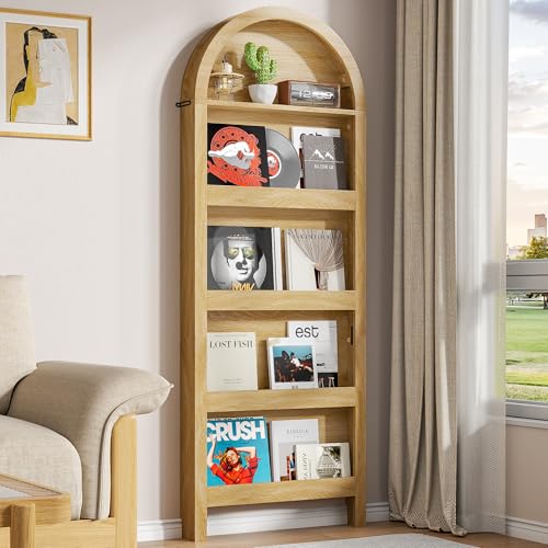 Narrow Tall Wall Mounted Bookshelf for Living Room Bedroom (Light Wood) - color: Light Wood
