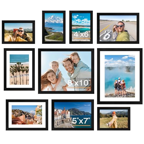 10 Pack Picture Frames Collage Wall Decor for Mounting or Tabletop Display, Gallery Wall Frame Set with Two 8x10 Black Frames, Four 5x7 Frames and Four 4x6 Frames, Multi-Pack Photo Frame Set - color: Black, size: Multi Sizes, style: 10-Pack