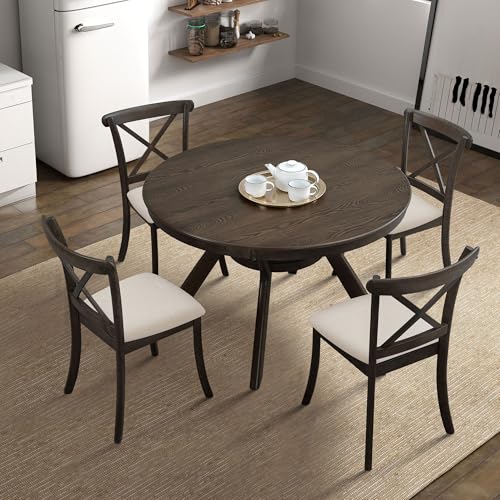 φ47.24 Solid Wood Dining Table for 4 to 6, Round Wooden Kitchen Table with Wooden Trestle Pedestal Base for Dining Room Living Room Furniture- φ47.24 x 29.92 H Brown (Only Table) - color: 47.23 Inches Brown