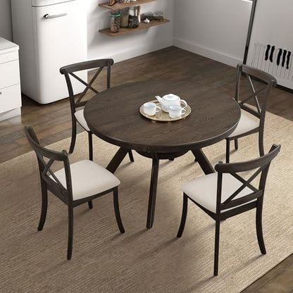 φ47.24 Solid Wood Dining Table for 4 to 6, Round Wooden Kitchen Table with Wooden Trestle Pedestal Base for Dining Room Living Room Furniture- φ47.24 x 29.92 H Brown (Only Table) - color: 47.23 Inches Brown