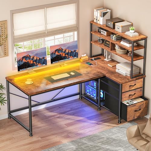DurayLoly Computer Desk with 3 Drawers & Shelf for Bedroom & Home Office | Office Desk with 3 Fabric Drawers & Storage Shelf; Organize Office and Daily Items for Tidy Bedroom & Study Room, Brown - color: Brown, size: 18.9"D x 47.2"W x 59"H