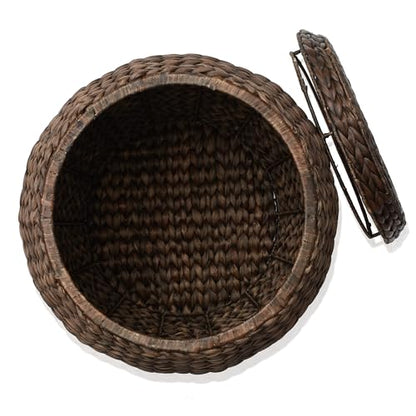 Casafield Round Storage Basket with Lid - Espresso Dark Brown, Handwoven Hyacinth Organizer for Laundry, Blanket, Plants, Bedroom, Living Room, Office - color: Espresso