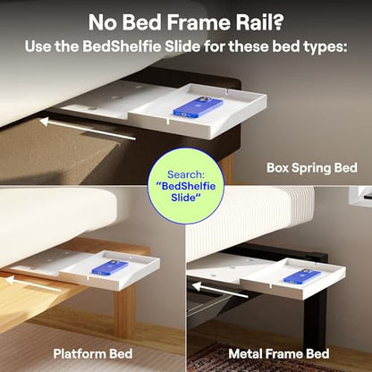 BedShelfie Bedside Shelf for Dorm Room - Cable Catch, White | Bunk Bed & Top Bunk, College Dorm Room Essentials, Bedside Caddy, Clip on Floating Desk Tray, Bed Side Table, Loft Nightstand - color: White