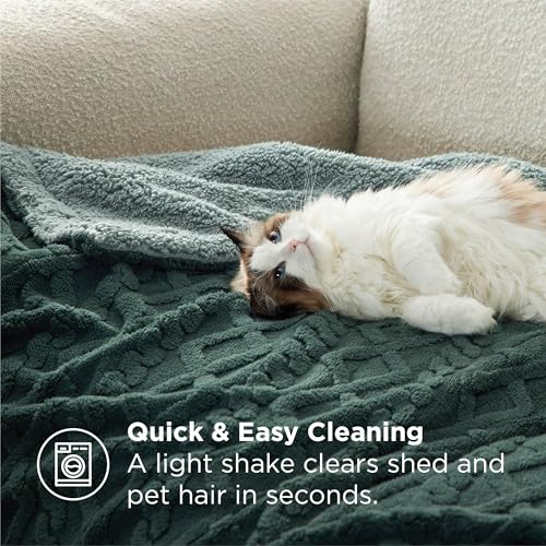 Bedsure Gentlesoft Sherpa Fleece Throw Blanket for Couch - Fluffy & Cozy Cable Jacquard Tufted Throw for Women Gift, Thick and Warm Christmas Blanket for Winter, Dark Green, 50x60 Inches | Ultra-Soft, Cozy, Thick for Winter, Ideal for Couch, Sofa, Gift fo