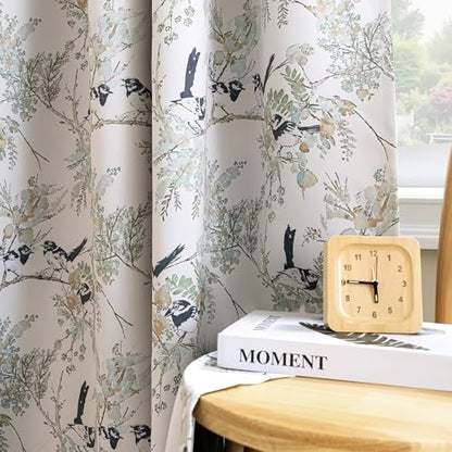H.VERSAILTEX 꽃무늬 100% 암막 빈티지 커튼 243.8cm(96인치) 길이 패널 2개 세트 프린트 패턴 커튼 드레이프 단열 햇빛 차단 커튼 침실 거실용, 페일 아쿠아/블랙 - color: 페일 아쿠아/블랙, size: 52"W x 96"L (Pack of 2)