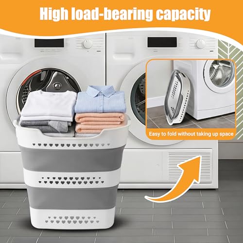 2 Pcs 42L Collapsible Laundry Baskets- Foldable Laundry Basket with Handles, Sturdy Plastic Pop Up Laundry Hamper, Space Saving Storage Container for Wet/Dry Use, Ideal for Home, Dorm, Apartment Grey - style: 42L-2grey