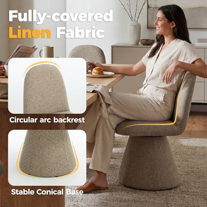 DUOMAY 360° Swivel Dining Chairs Set of 2, Mid Century Modern High Back Linen Upholstered Dining Room Chairs Kitchen Chairs, Armless Chair for Living Room Bedroom Reading, Khaki - color: Khaki, size: set of 2