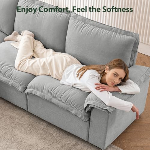 HALLYBEE Cloud Couch Sectional Modular Sofa for Living Room Grey | Modular Sectional Cloud Couch with Movable Ottoman, L-Shaped, 3-Seater, Chenille Fabric, Removable Cushion Covers, Apartment - color: Cloud Grey
