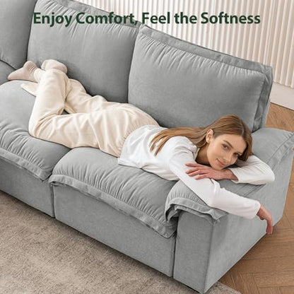 HALLYBEE Cloud Couch Sectional Modular Sofa for Living Room Grey | Modular Sectional Cloud Couch with Movable Ottoman, L-Shaped, 3-Seater, Chenille Fabric, Removable Cushion Covers, Apartment - color: Cloud Grey