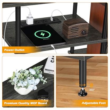 OYEAL Bedroom TV Stand with Power Outlets up to 50 inch TV, Small Entertainment Center Stand with Storage Modern Media TV Console Table for Living Room Bedroom, Dark Grey - color: Dark Grey
