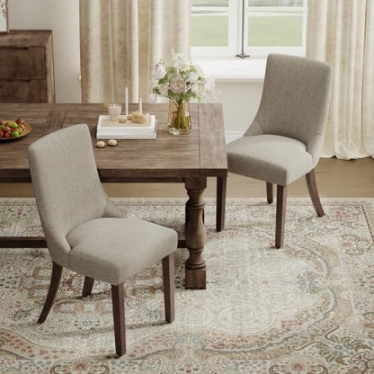 MALOL Wooden Dining Chairs Set of 2, Upholstered Kitchen & Dining Room Chairs with Solid Wood Legs Curved Backrest Farmhouse Accent Chair for Dining/Kitchen/Living Room, Camel - color: Camel, size: Set of 2