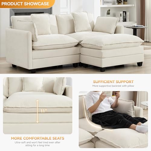 76'' Cloud Deep Seat Loveseat, Upholstered Chenille Modular 2-Seats Sectional Sofa Couch, Modern Comfy Settee Loveseat for Living Room Set, Small Apartment, Beige - color: Beige, size: 76'' L Shape