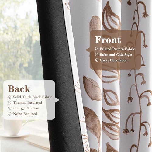 Blackout Curtains 72 Inches Long Leaves Patterned Farmhouse Thermal Insulated Privacy Protection Drapes with Rod Pocket Back Tab for Bedroom Living Room, 2 Panels, 50" Wide, Khaki - color: Blackout- Leaves Khaki, size: 50"W x 72"L (Pack of 2)