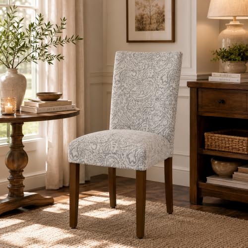 HomePop Parsons Classic Upholstered Accent Dining Chair, Set of 2, Gray and Cream - color: Grey Floral Tree Pattern, style: Pack of 2