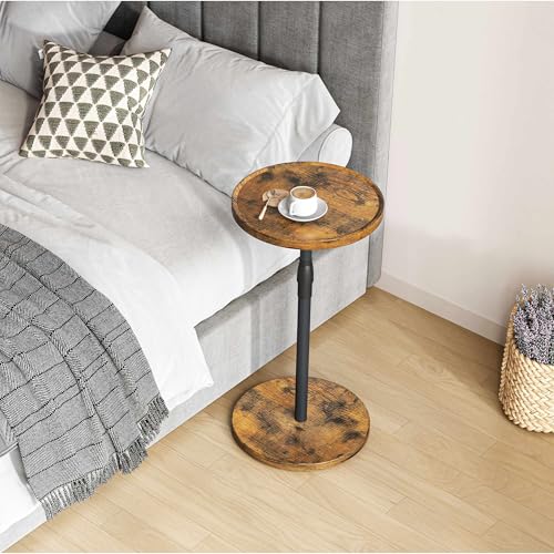 Adjustable Round Side Table, Pedestal Drink Table for Small Spaces | Small End Table, Tall Round Nightstand for Living Room Bedroom Rustic Brown ET-010RB - color: Rustic Brown