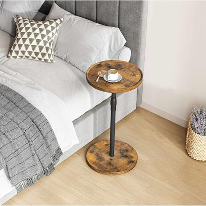 Adjustable Round Side Table, Pedestal Drink Table for Small Spaces | Small End Table, Tall Round Nightstand for Living Room Bedroom Rustic Brown ET-010RB - color: Rustic Brown