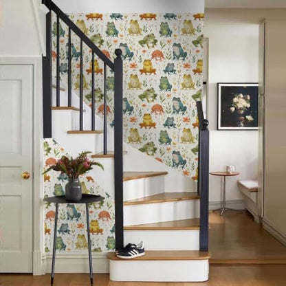 17.7"x118" Boho Cartoon Frogs Peel and Stick Self Adhesive Wallpaper Removable Contact Paper Stick on Easy Peel Off Wall Paper for Kitchen Bedroom Bathroom Renter - size: 17.7" x 118"