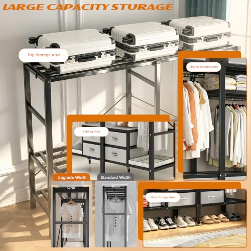 Portable Closet with Drawers Heavy Duty with Cover, KT-white L:59in/150cm - color: Kt Off-white, size: L:59in/150cm