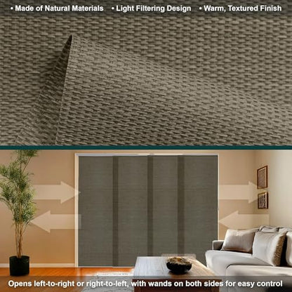 CHICOLOGY Panel Track Blinds, Dark Brown Weave, 86"x96", Cordless, Divider | 4 Fabric Panels, Fits 46–86″ Wide, Wall/Ceiling Mount, Room Divider Ready, Height Trimmable, Child & Pet Safe - color: Woven Oolong