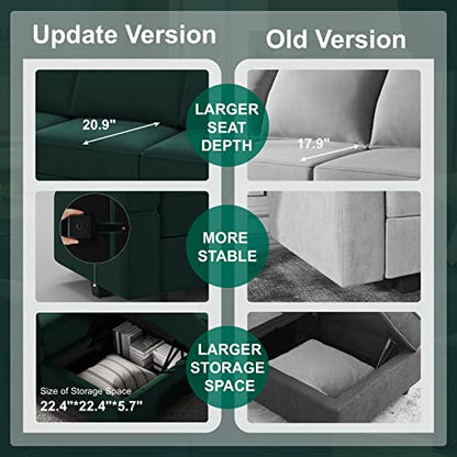Belffin Convertible Sectional Sofa with Chaise Velvet L Shaped Sofa Couch Modular Sectional Sofa with Storage Green - color: Green, size: L Shape Sofa