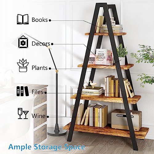 4-Tier Industrial Bookshelf with Metal Frame by Recaceik - For Home Office and Living Room