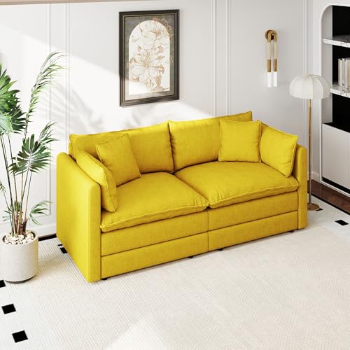Aoowow Modular Sectional Sofa Modern Convertible Loveseat Couch,76 Inch Deep 2-Seater Sofas Comfy Chenille Cloud Sofas and Couches with Pillows for Living Room Apartment（Yellow） - color: Yellow, size: 2 Seat