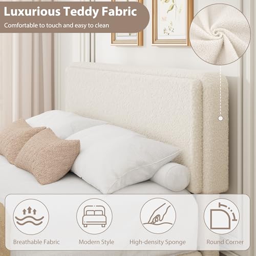 GarveeHome Bed Frame with 2 Storage Drawer, Cream Beige, Full | Teddy Fleece Thick Upholstered Platform Bed Frame with Adjustable Headboard, No Box Spring Needed - size: Full