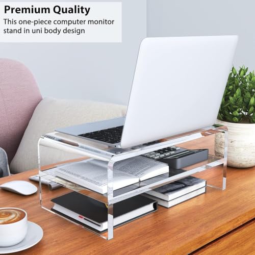 Egchi Acrylic Monitor Stand Riser, 2 Tier Clear Computer Monitor Stand for Home Office Business, PC Desk Stand Monitor Riser for Keyboard Storage, Laptop, Printer and TV Screen -12x7.2x5.12 inches | Desk Stand Monitor Riser, for Home Office Business, Keyb