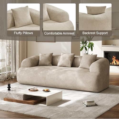 91" Modern Curved Couch,3 Seater Boneless Sofa & Deep Seat,Light Brown | Cute Curve Sofa with Soft Chenille,High Foam and Oversized Deep for Modern Living Rooms, Bedrooms ,Apartments,No Assembly - color: Light Brown, size: 91''
