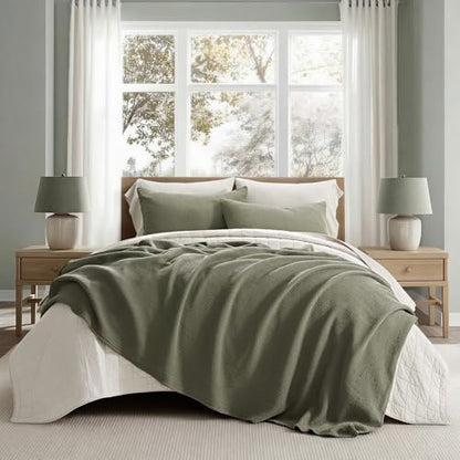100% Cotton Waffle Coverlet Set, King Size, Olive Green | Soft Premium Waffle Weave Cotton Bed Blanket, Lightweight Oversized Bedspread, All Season 3-Piece Bedding Set with 2 Shams - color: Olive Green, size: King/Cal King (108" X 96")