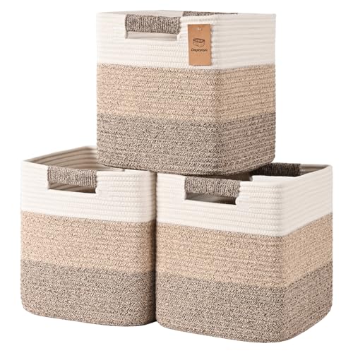 13 Inch Storage Cubes, 3 Pack Cube Storage Bins for Organizing, Cotton Rope Woven Baskets for Shelves, Bathroom, Kids Room, Closets, Baby Nursery - color: Gradient Jute, size: 13"×13"×13" - 3Pcs