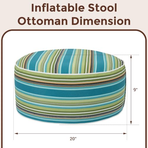 FUNHOME Inflatable Stool Ottoman Footrest with Handle D20 xH9-Green Stripe | Indoor Outdoor Footrest Seat, Water-Repellent, Footstool Pouf for Home Patio Garden and Camping Use - color: Green Stripe