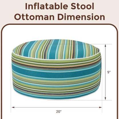 FUNHOME Inflatable Stool Ottoman Footrest with Handle D20 xH9-Green Stripe | Indoor Outdoor Footrest Seat, Water-Repellent, Footstool Pouf for Home Patio Garden and Camping Use - color: Green Stripe