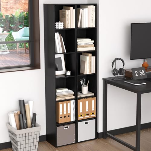 5 Cube Storage Organizer, Narrow Open Shelf Bookcase, Freestanding Low Display Bookshelf with Eco-Friendly Melamine Surface for Home Office, Bedroom, Living Room, Study, Black - color: Black, size: 5-Cube