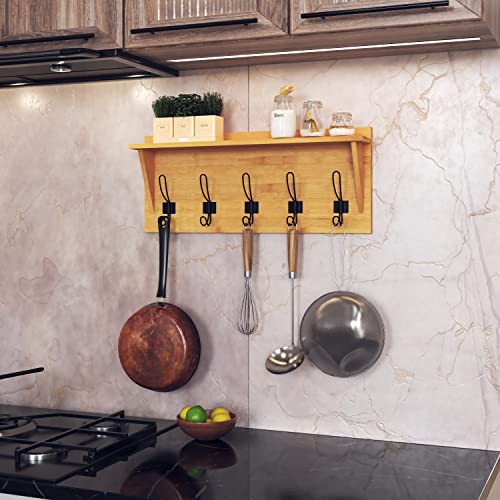 HBCY Creations Rustic Wall Mounted Coat Rack with Shelf - Solid Wood 24" Entryway Shelf with 5 Coat Hangers. Perfect Touch for Your Entryway, Mudroom, Kitchen, Bathroom and More, Bamboo - color: 4- Bamboo