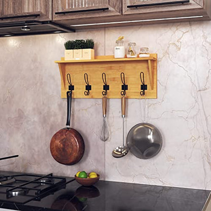 HBCY Creations Rustic Wall Mounted Coat Rack with Shelf - Solid Wood 24" Entryway Shelf with 5 Coat Hangers. Perfect Touch for Your Entryway, Mudroom, Kitchen, Bathroom and More, Bamboo - color: 4- Bamboo