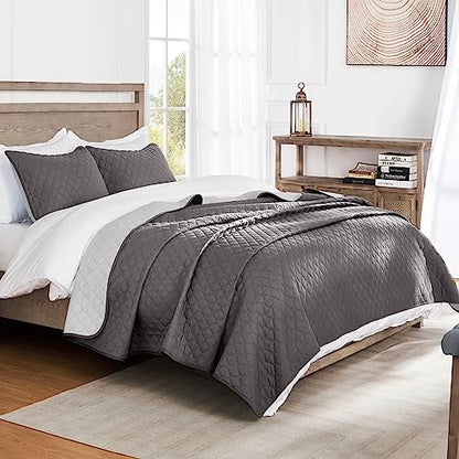 Exclusivo Mezcla Ultrasonic Reversible Full Queen Quilt Bedding Set and Lightweight Reversible Queen Comforter Set Bundle
