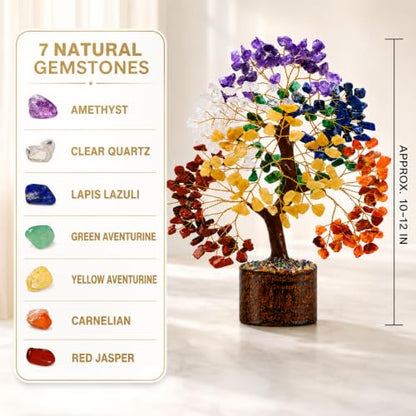 7 Chakra Tree of Life Crystal Tree | 300 Natural Gemstone Beads | Healing Crystal Tree for Housewarming, Positive Energy, Money & Good Luck | Birthday Gift for Women, Men, Mom, Sister & Friends - color: #3 Seven Chakra Golden Wire Tree (300 Beads)