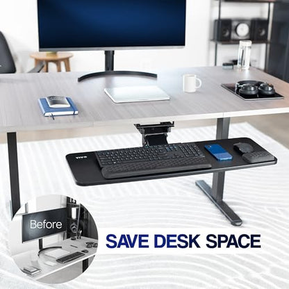 VIVO Premium Adjustable 34 x 11 inch Computer Keyboard and Mouse Platform Tray, Ergonomic Under Table Desk Mount Drawer with Padding, Black, MOUNT-KB34P-B - color: Black, size: 34 inch
