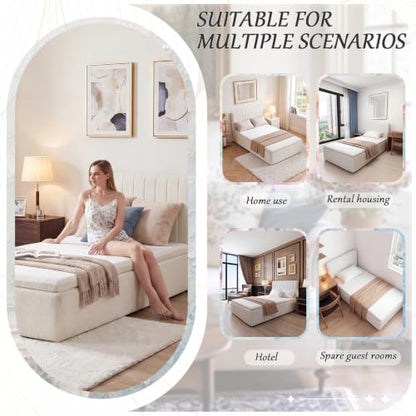 Full Compression Bed Boneless Bed Frame with Mattress and Headboard - color: Off White, size: Full