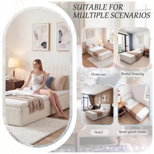 Queen Compression Bed Boneless Bed Frame with Mattress and Headboard - color: Off White, size: Queen